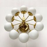 German brass ceiling lamp in mid-century modern space style by Kaiser Leuchten, 1960s.