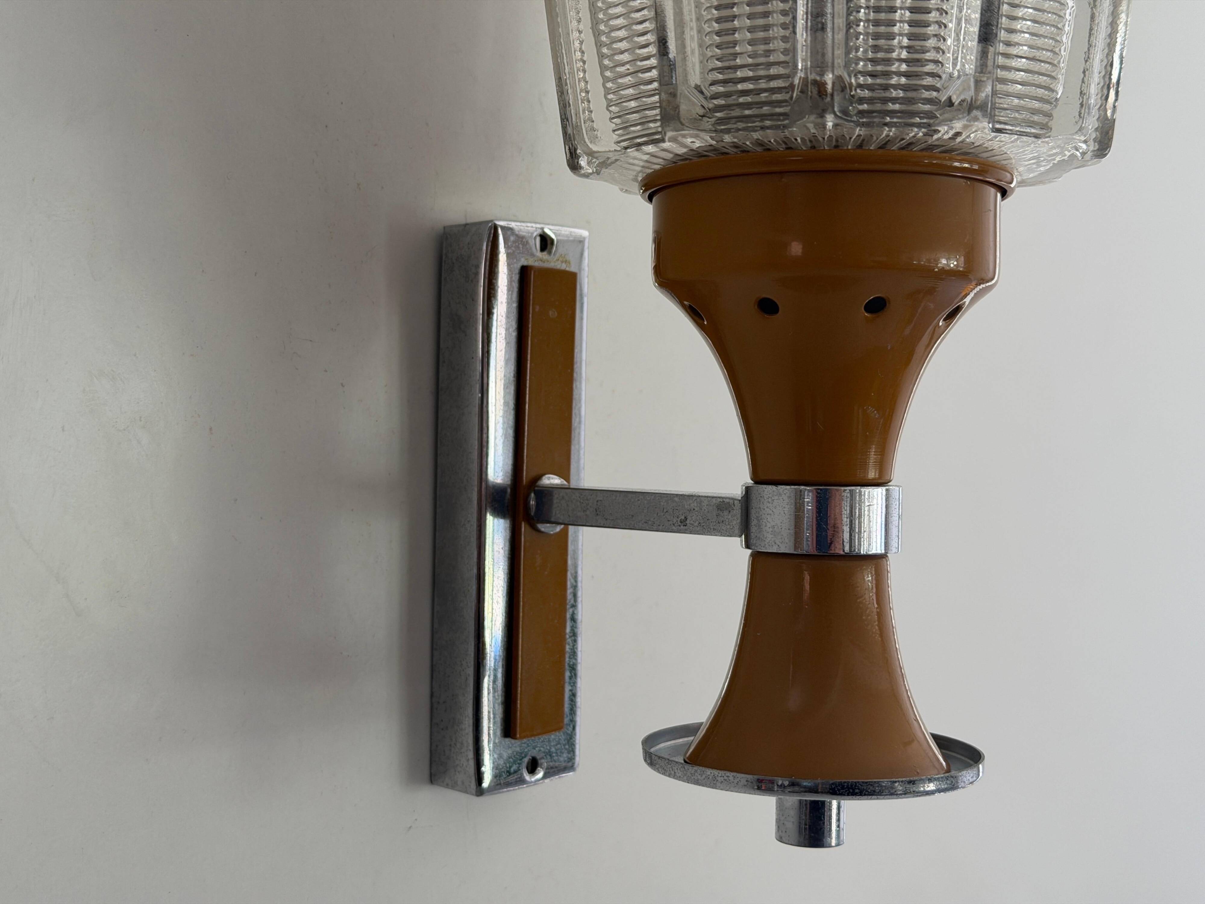 Mid-century glass and brown metal wall light, 1960, Italy