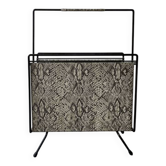 Porte revue design 1970 en métal noir et cuir python