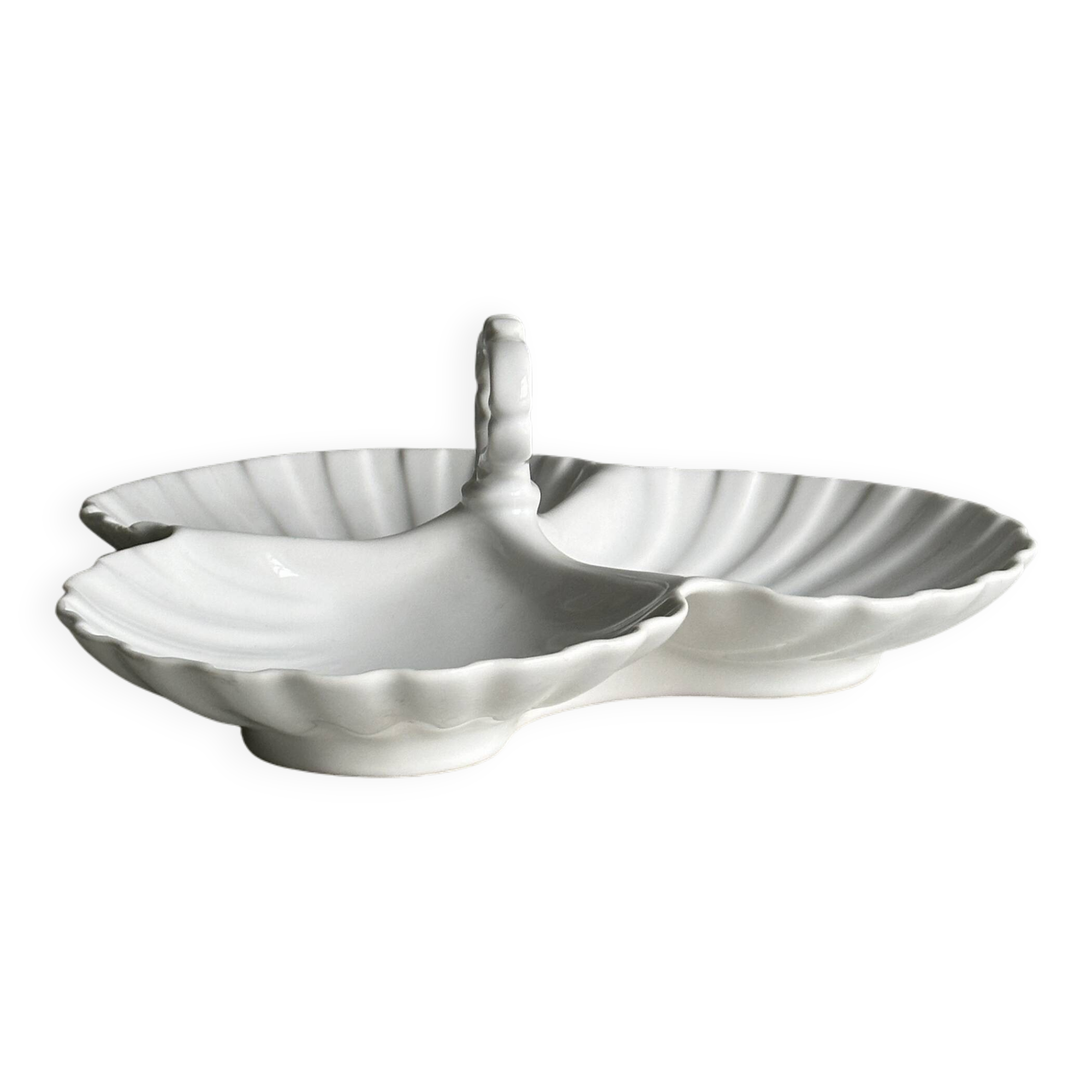 3-compartment white porcelain dish