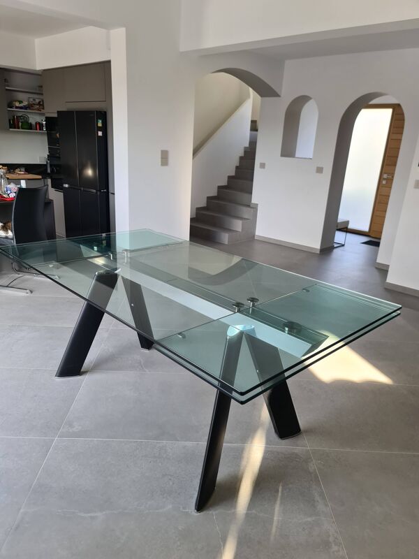 Roche Bobois table en verre crystal Chronos extensible 160 - 240 cm
