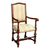 Antique Baroque-style walnut armchair, upholstered, 19th century.