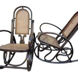 Set of 2 thonet style cane rocking chairs