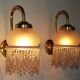 Pair of French Vintage Gold Wall Lights Pink Glass Beaded Fringe Shades