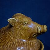 Ceramic terrine dish decorated with vintage wild boar hunting