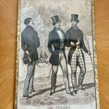 Antique print framed "Le Follet" men's suits