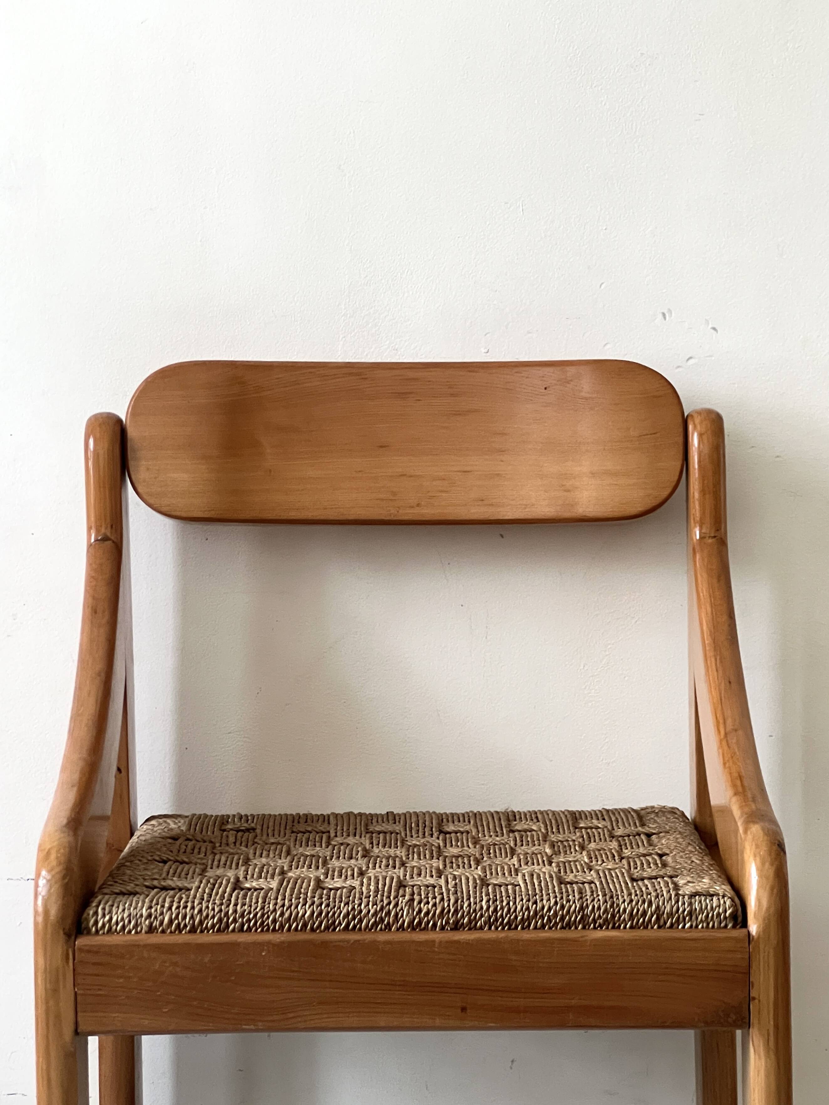 Chaise scandinave vintage en orme et corde tressée, design 1950