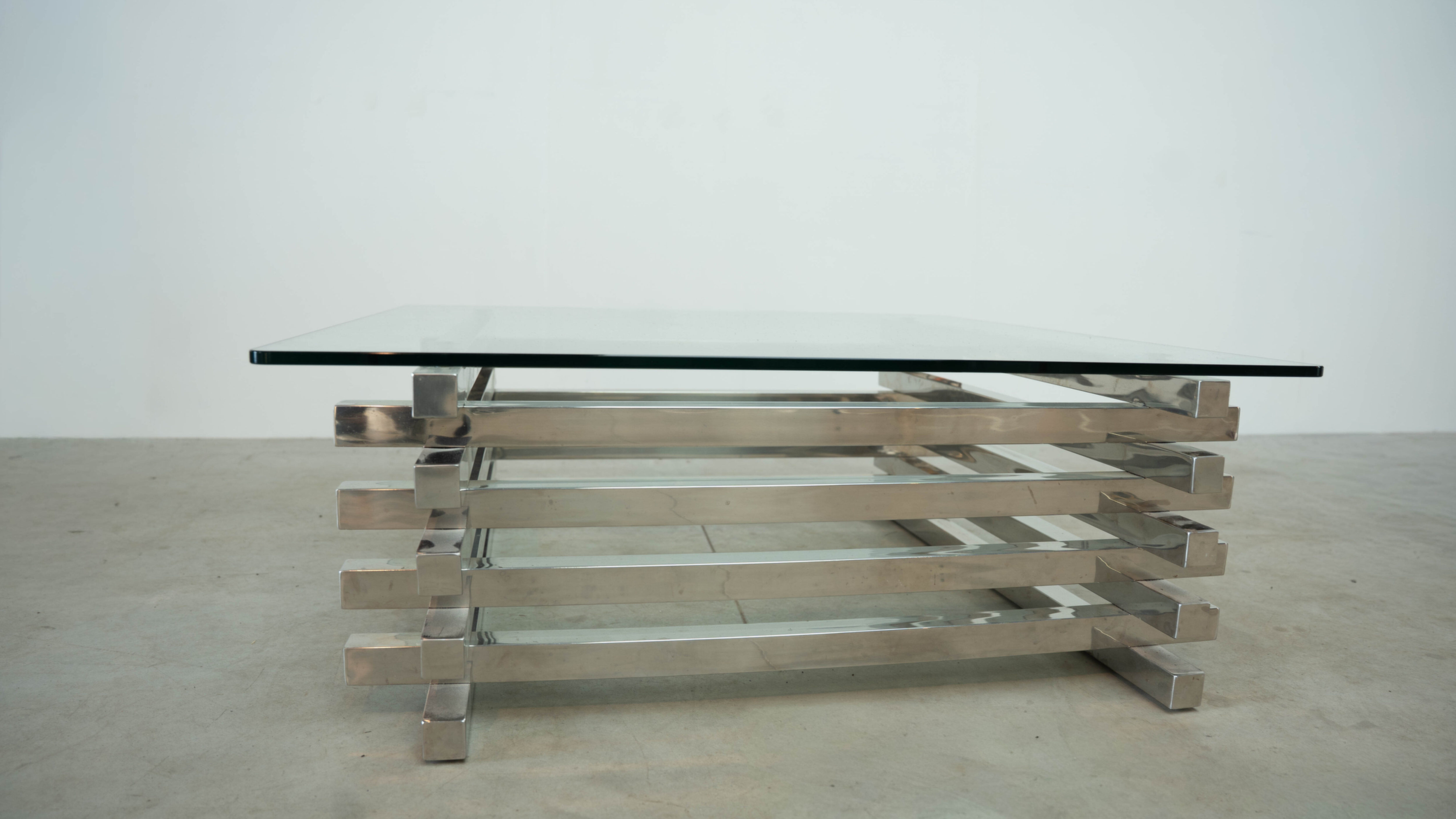 Sculptural French chrome coffee table