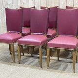 Suite of 6 chairs in beech and skaï