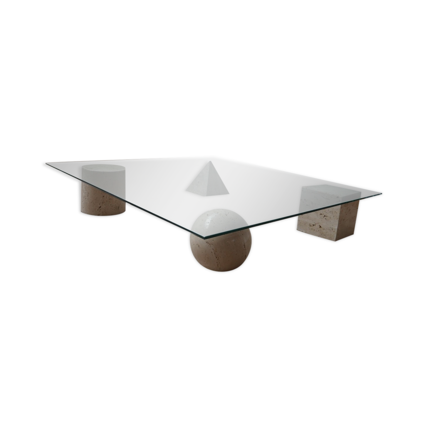 Italian Mid-Century Travertine Geometric Coffee Table attributed to Massimo and Lella Vignelli
