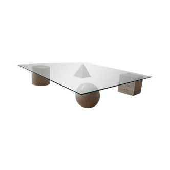 Italian Mid-Century Travertine Geometric Coffee Table attributed to Massimo and Lella Vignelli