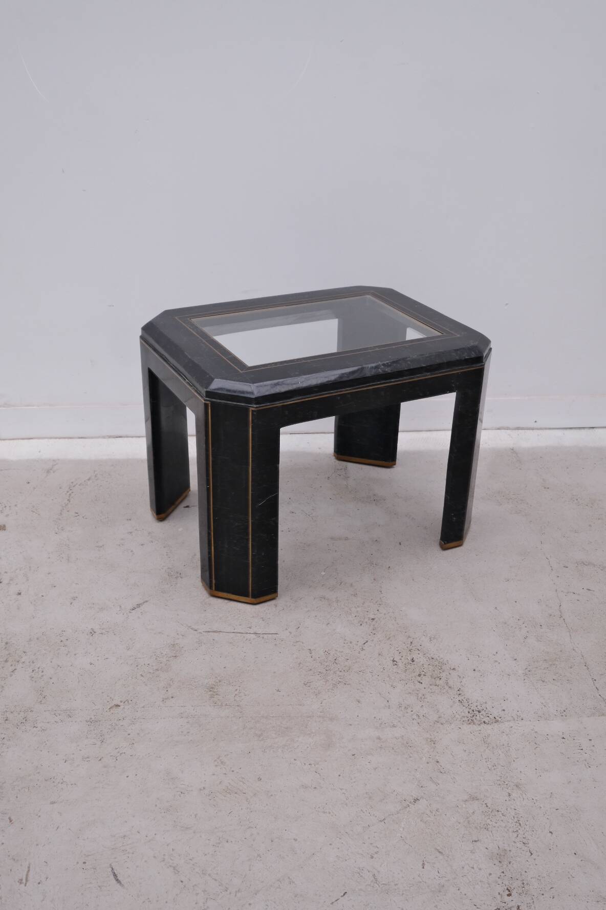 Tessellated green marble, glass and brass side table, 1960
