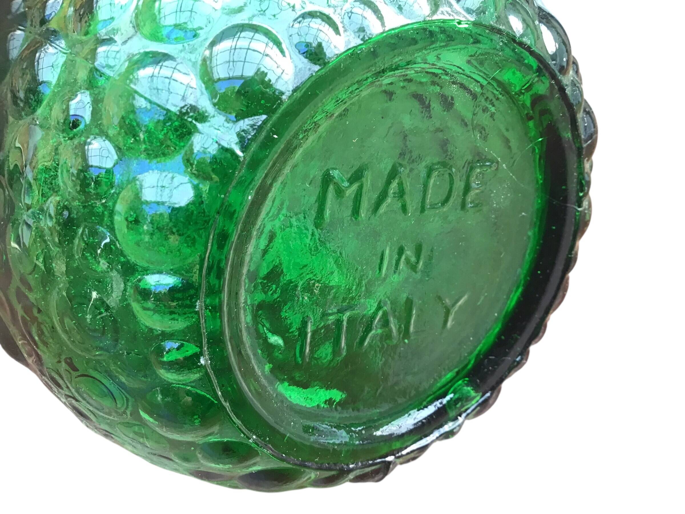 Large green Genie Empoli bubble glass bottle, Italy 1960s