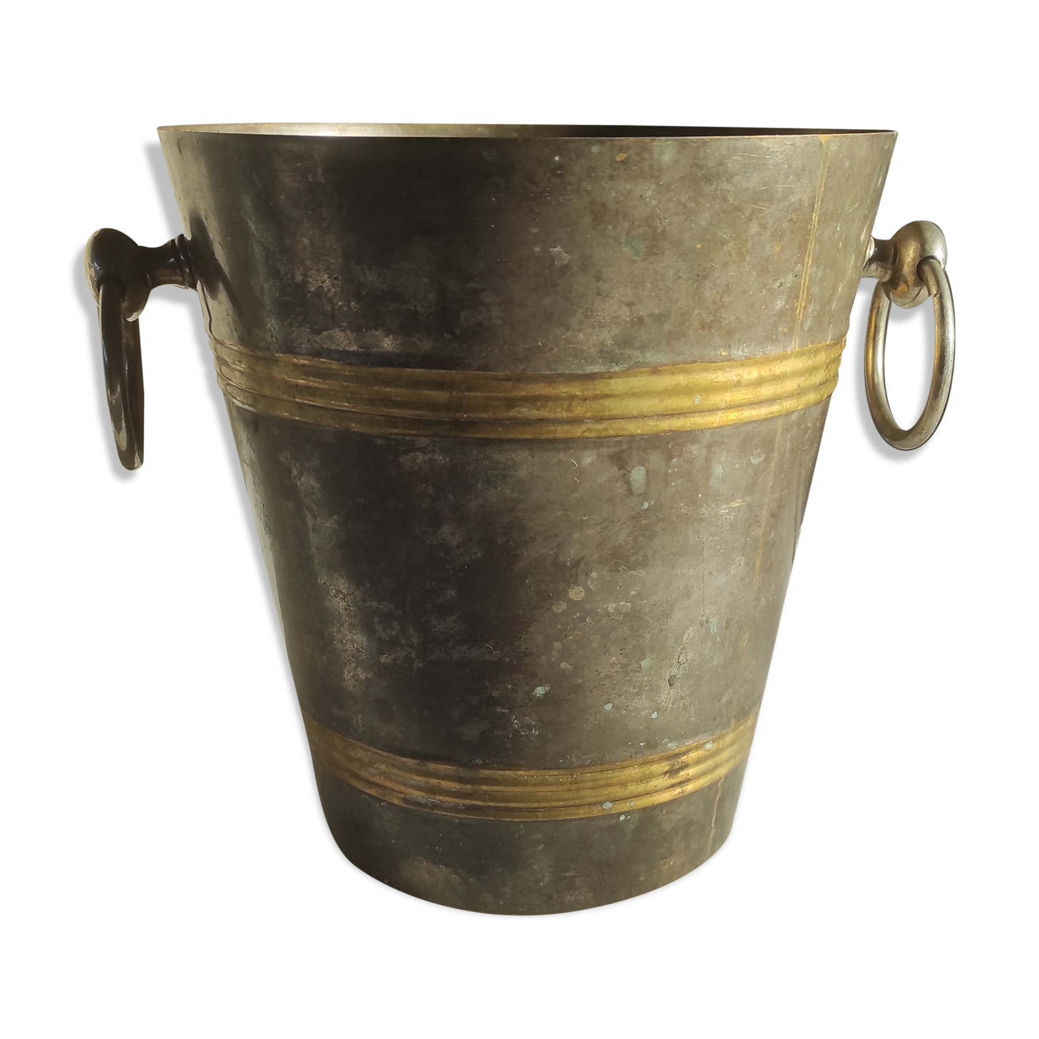 Champagne bucket in silver metal and brass