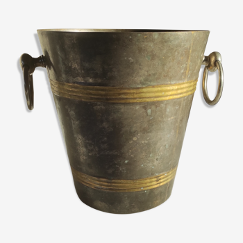 Champagne bucket in silver metal and brass