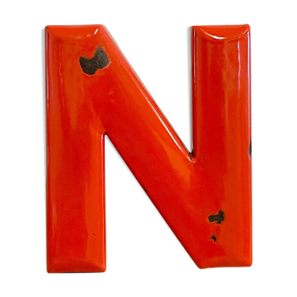 Vintage Red Enamel Letter N , 1930s