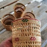 Série de 4 mini cache-pot en paille et fil d'osier tressés