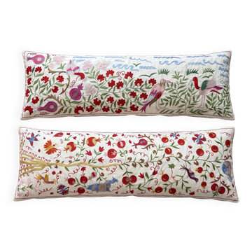 Lot de 2 housses de coussin brodées vintage 46x136 cm