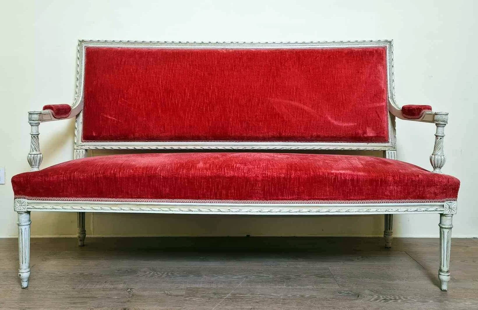 Magnificent Louis XVI 3-seater bench in lacquered wood
