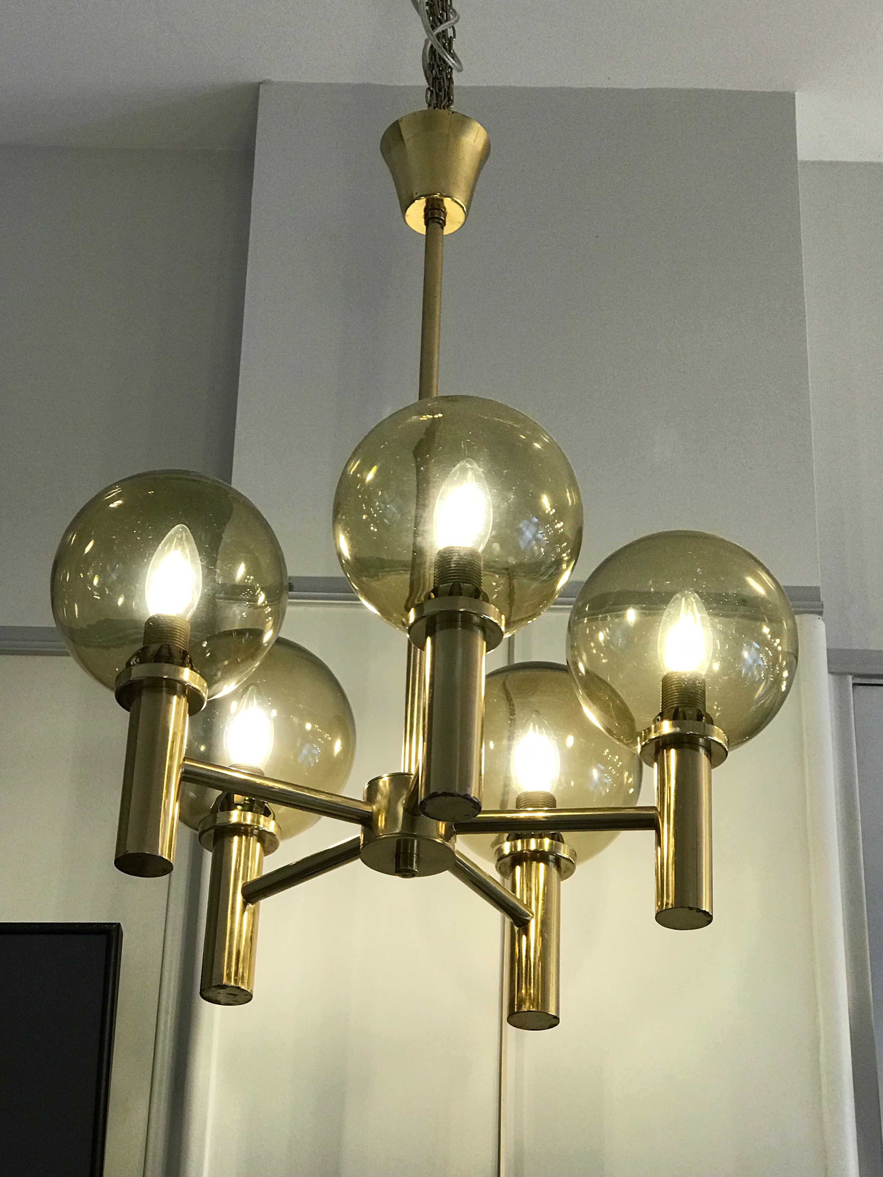 5-globe smoked brass chandelier