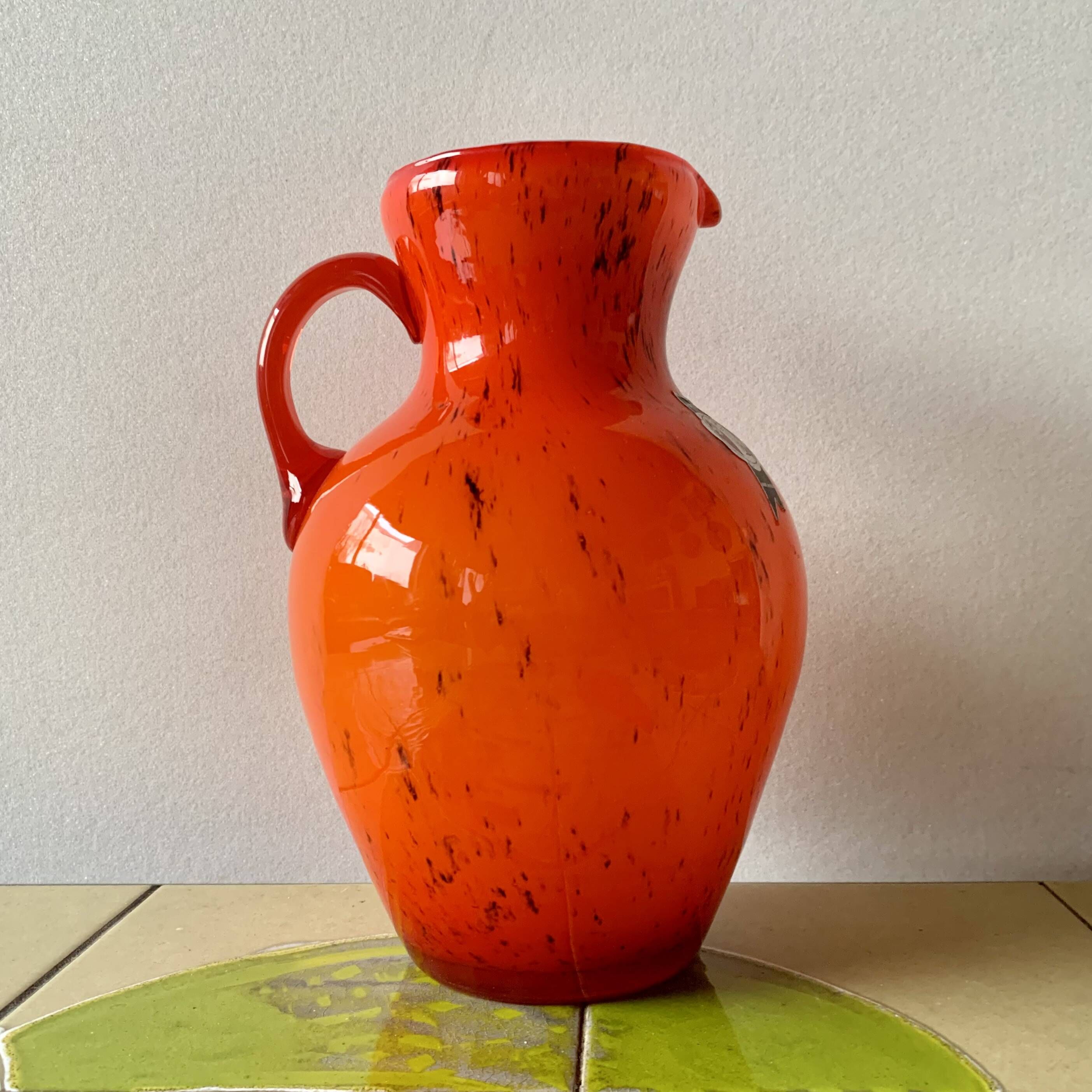 Vintage vase or pitcher in orange blown glass - Made in Italy