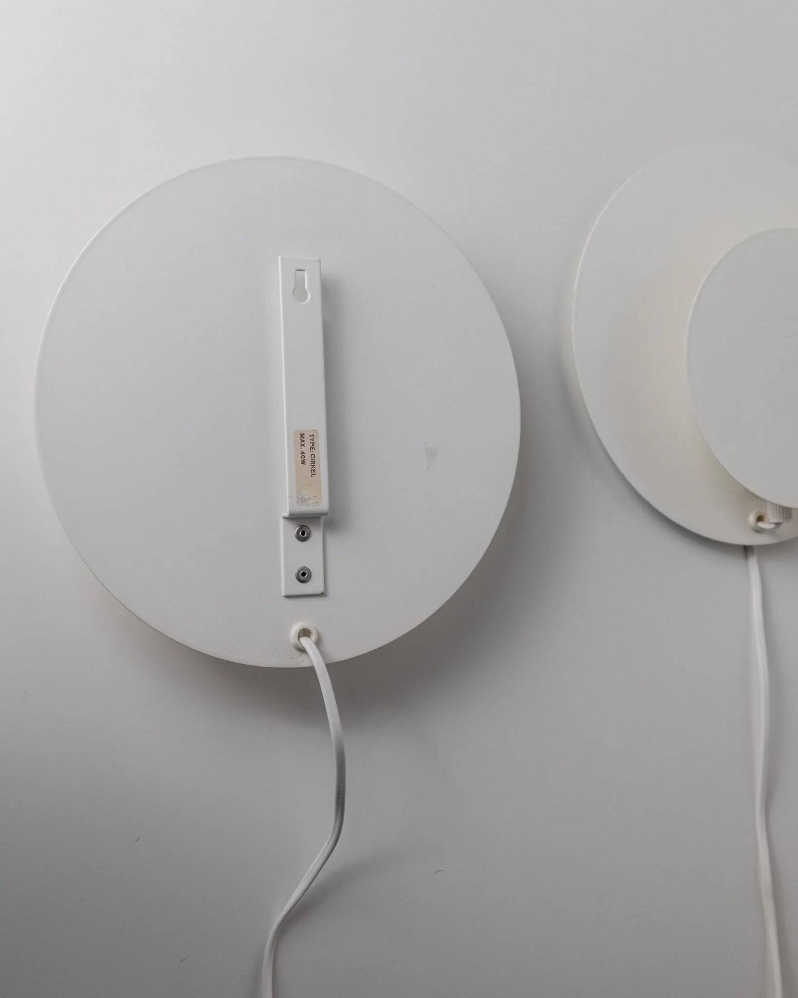 White metal Cirkel wall lamps by Kjeld Darø - set of 2, Danish 1980s diffused light