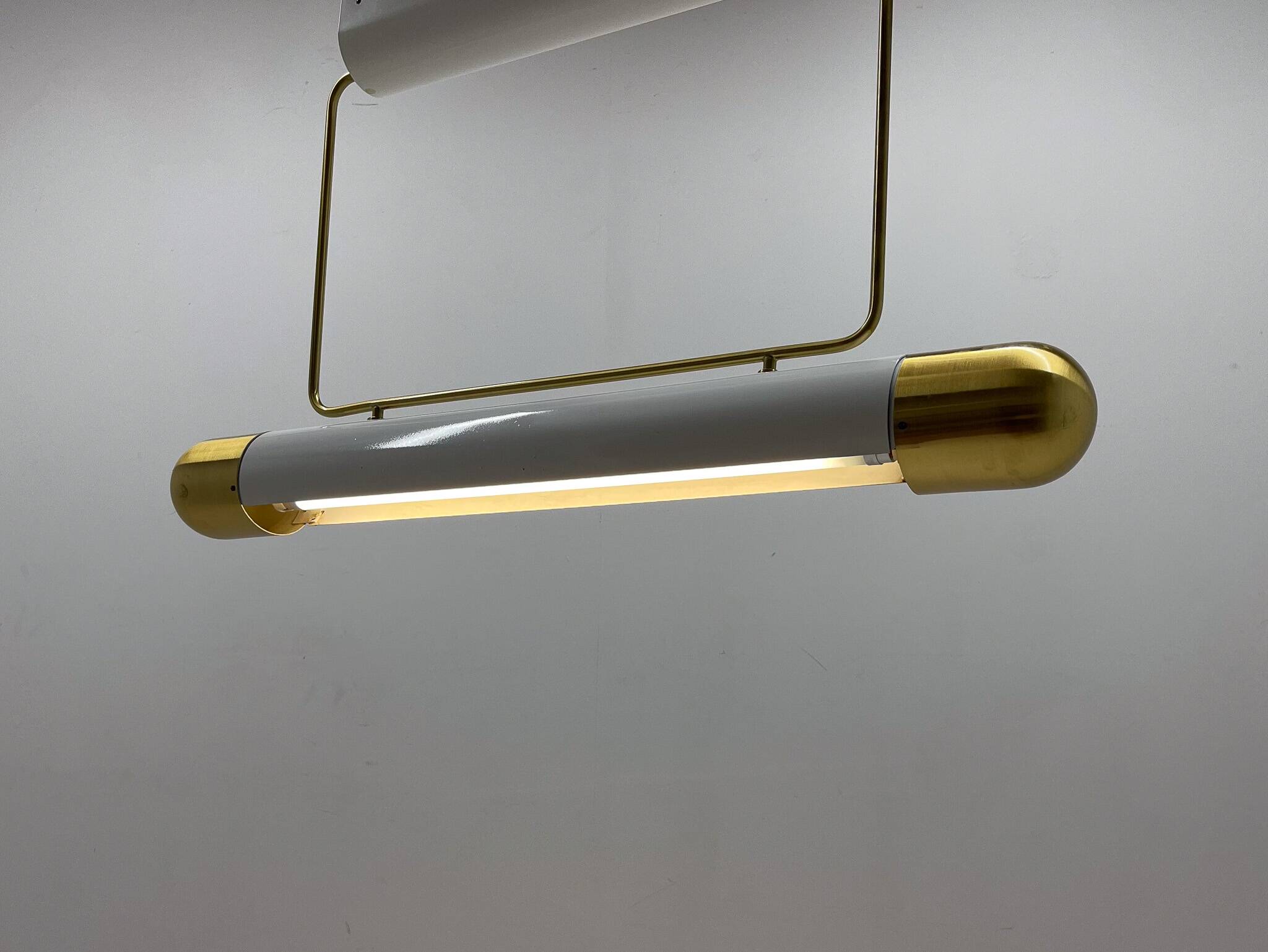 Mid-century Brass Long Pendant Light by Napako
