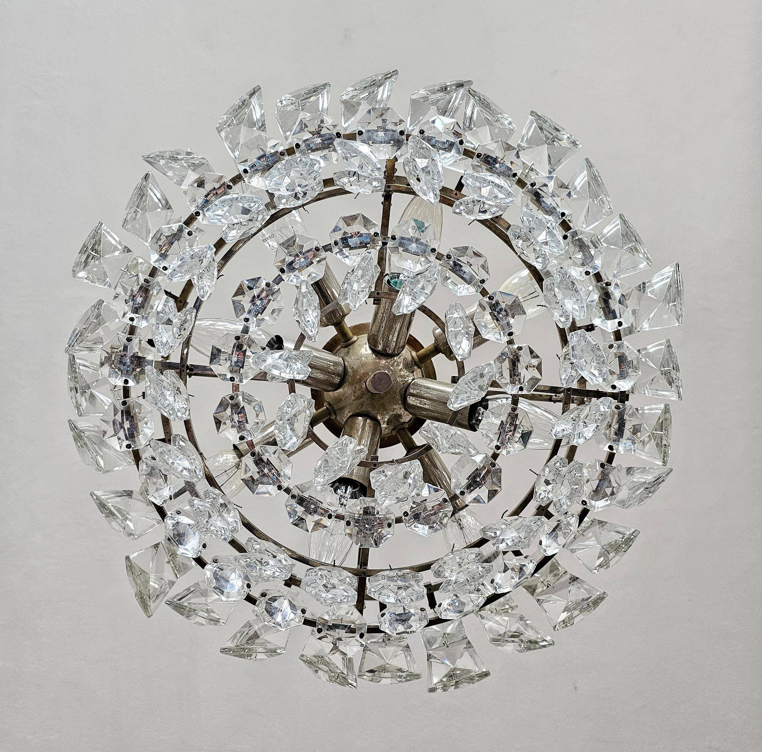 Nickel-plated crystal chandelier Mid Century Modern by Bakalowits