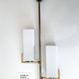 Suspension Arlus en laiton brut et opaline satin.