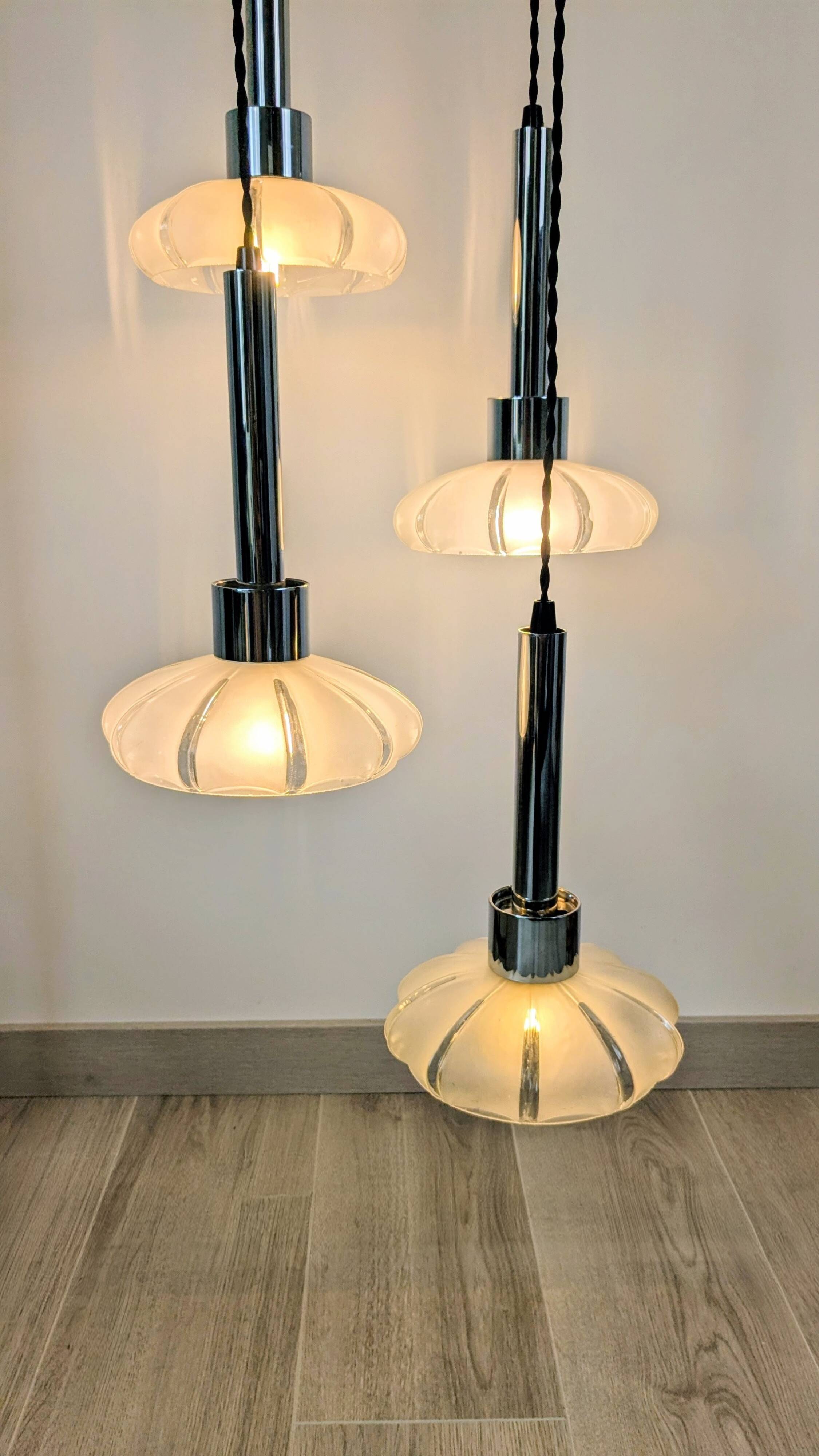 4-light pendant light – Art Deco Czech glass shades – vintage frame