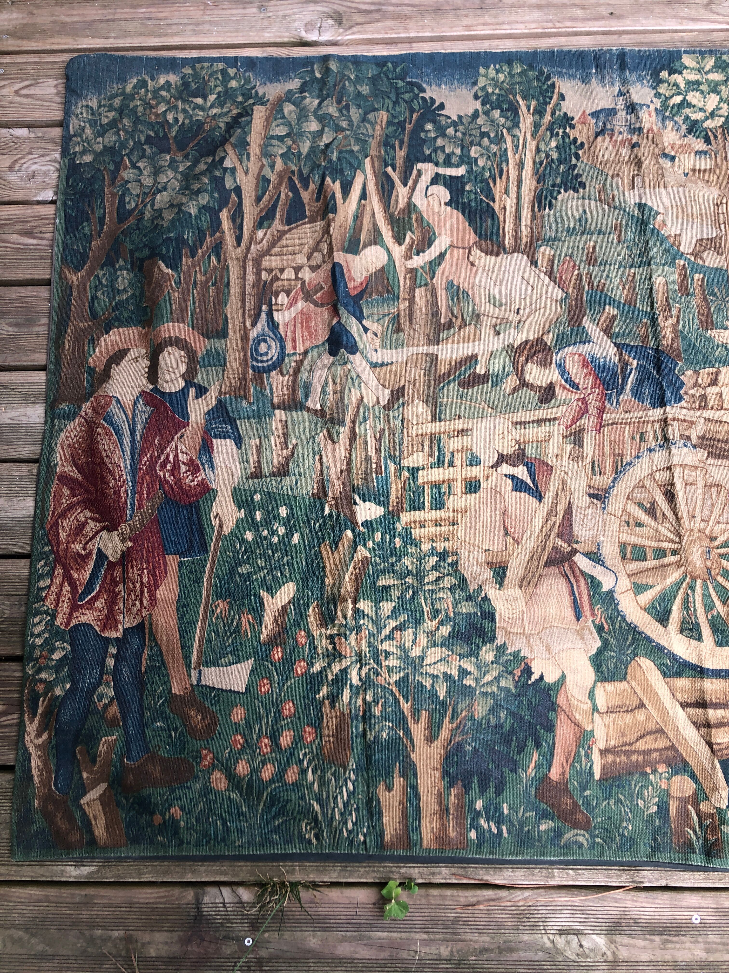 Old tapestry, medieval scene.