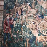 Old tapestry, medieval scene.