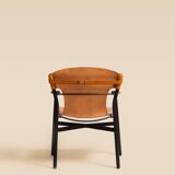 Maërl armchair, Galathée model, natural leather, solid wood armrests of your choice