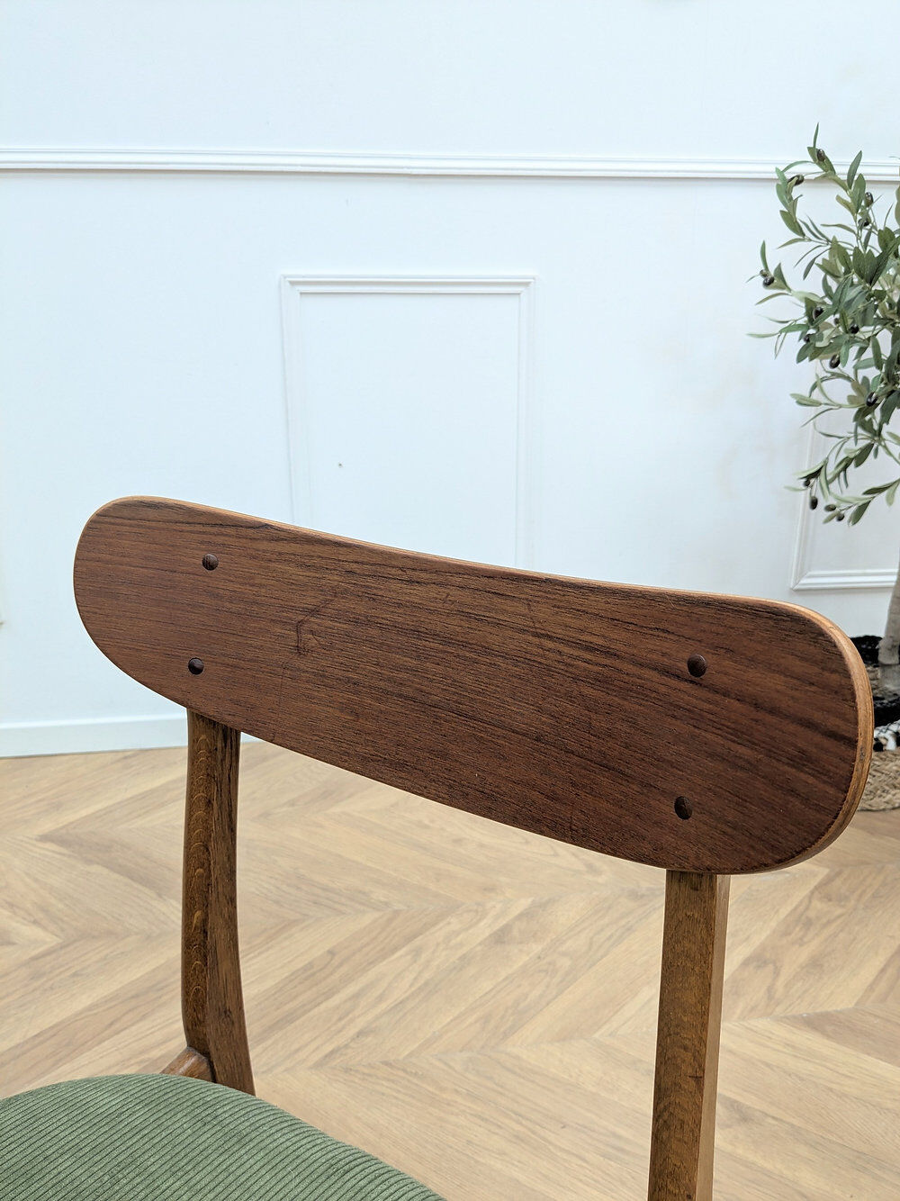 Chaise scandinave teck & tissu vert