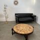 Old vintage leather and tubular metal sofa, design 70s