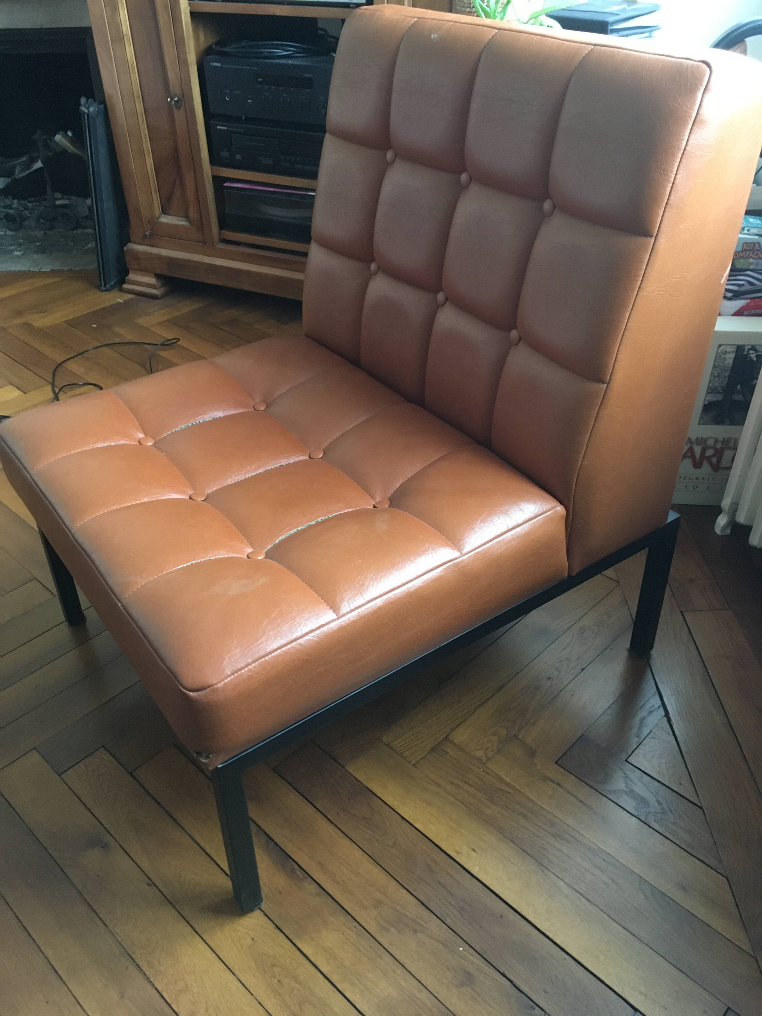 1970s lounge chair in faux leather and black steel