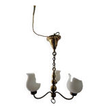 Lustre 3 feux en laiton et opaline