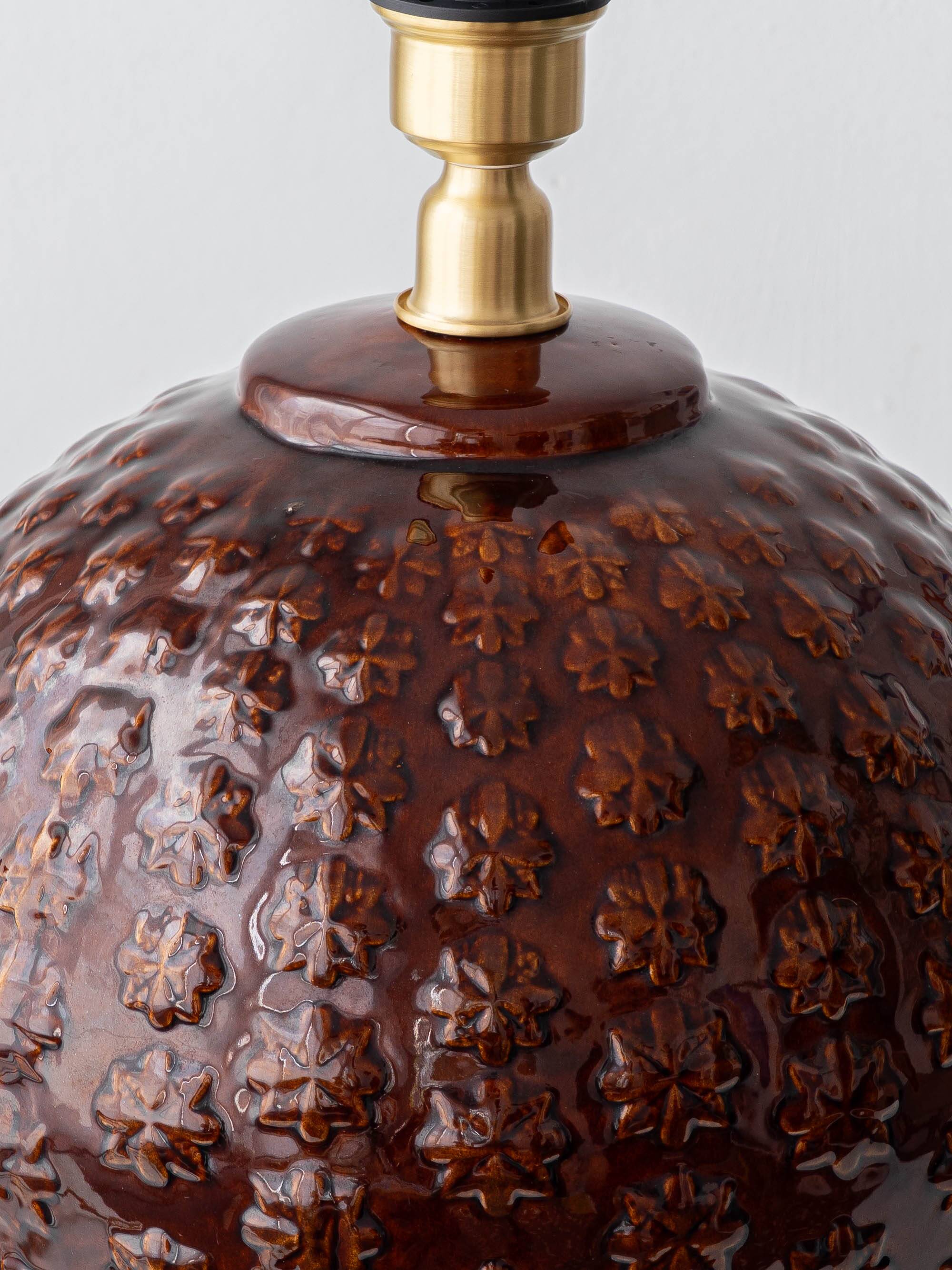 Large Ceramic Ball Table Lamp, Botanical Relief, Spain, circa 1960s