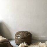 Beige genuine leather patchwork pouf, 1970s design