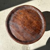 Low hollow upcycled teak tripod stool - Small brown solid wood stool circular seat cr