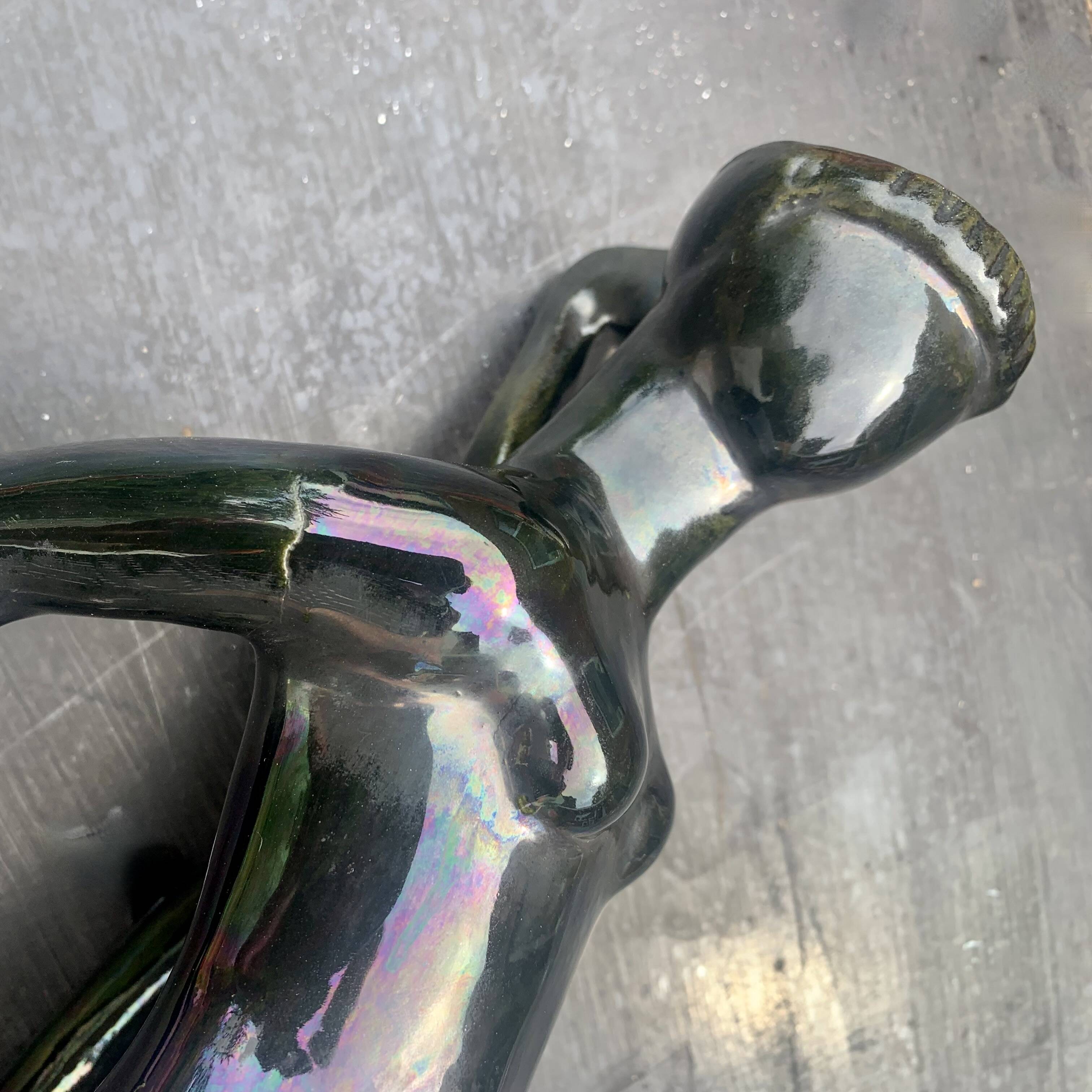 Old Vallauris soliflore vase in pearly black ceramic - female body