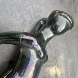 Old Vallauris soliflore vase in pearly black ceramic - female body