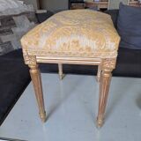 Piano stool in gold wood, Empire style, 19th century upholstery restoration