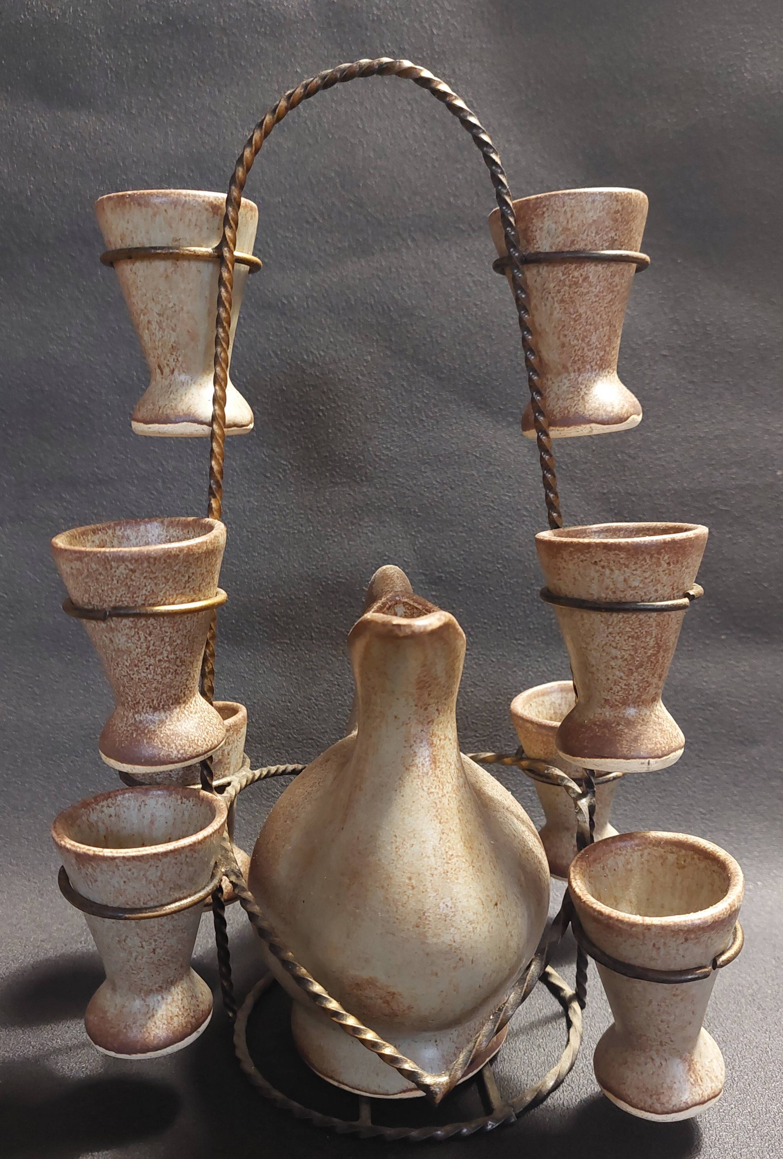 Ceramic liqueur service signed Vallauris