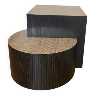 Oak and straw coffee table