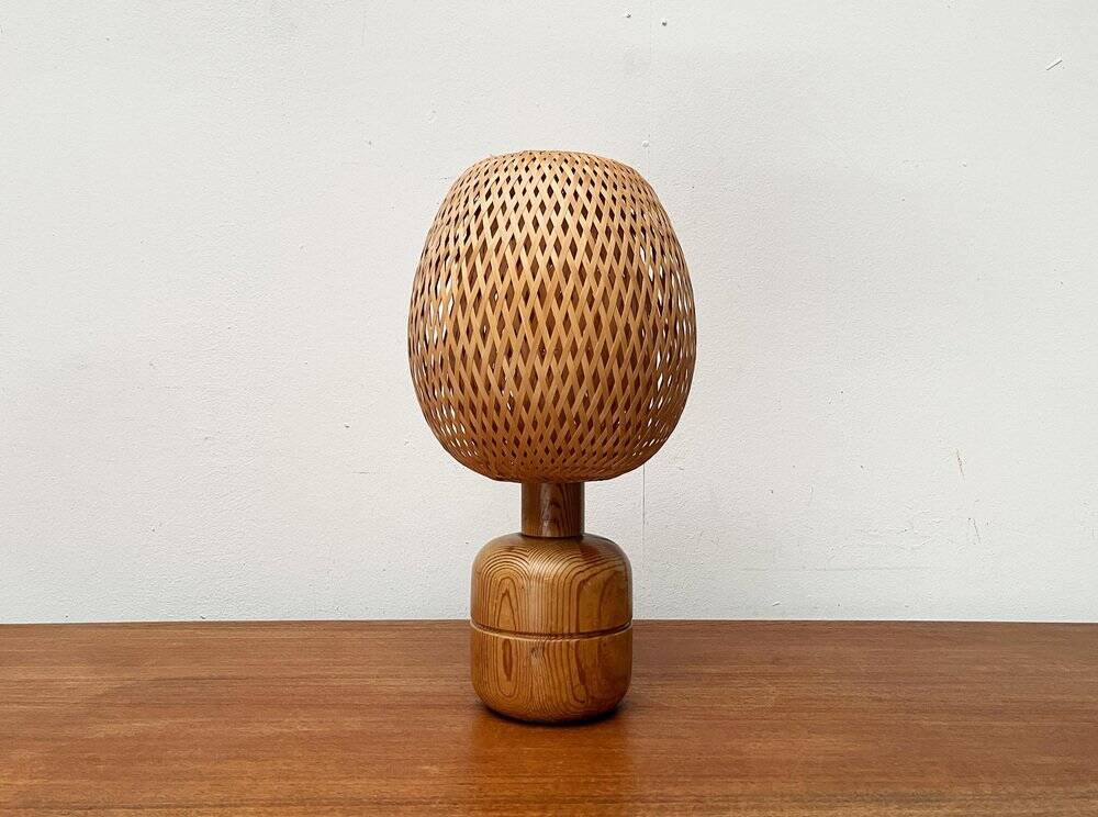 Vintage Scandinavian table lamp in bamboo and wood, 1970s.