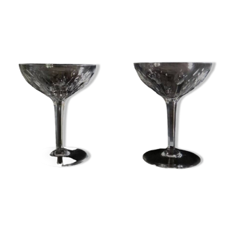 Val saint lambert 2 champagne cups nestor model hamlet cut crystal