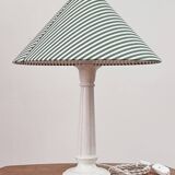Earthenware lamp and striped lampshade
