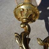 Bronze wall sconces, silk shades, pair