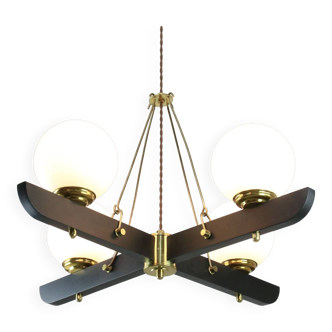 Mid-century Italian Brass & Opaline Chandelier, 60s